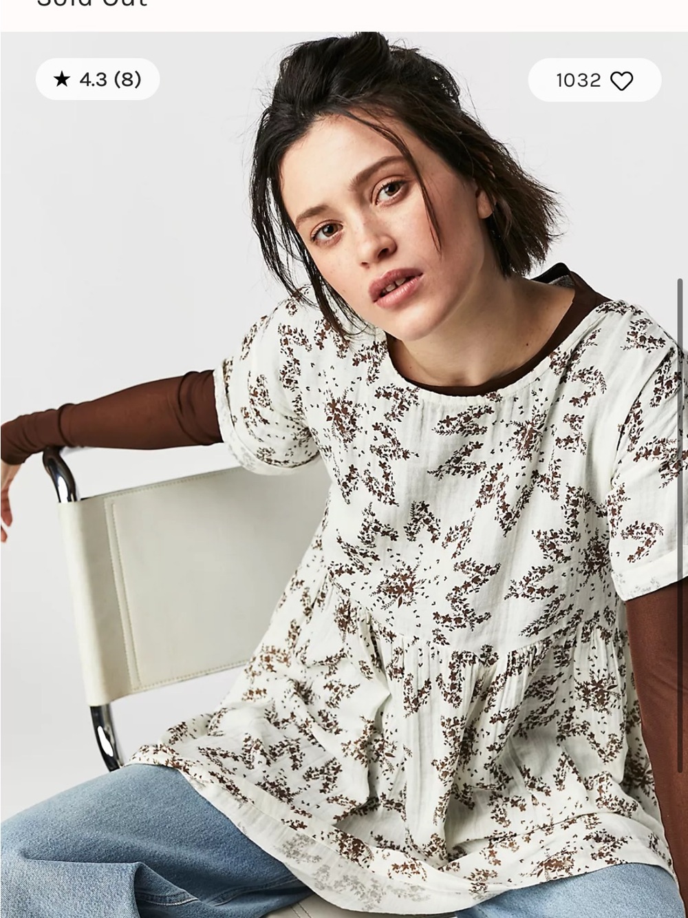 Free People Belezza Printed Babydoll Mini Dress Cream Scoop Neck Small Cotton